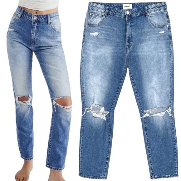 Rolla’s Miller Mid-High Rise Slim Skinny Leg Ripped Knee Jeans in Worn-in Rinse - Picture 1 of 15